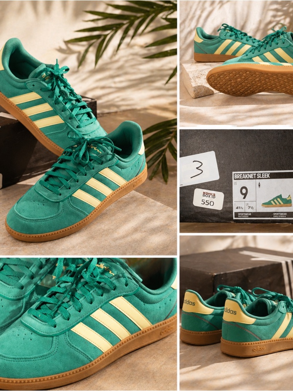 adidas Green Suede Sneakers with Cream Stripes